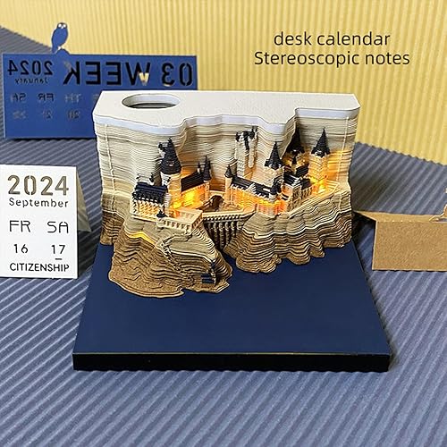 Miniatura 6 de Bloc de notas de calendario 3D 2024, calendario de piezas de tiempo LED, calendario creativo de escritorio, cuaderno de notas, calendario adhesivo