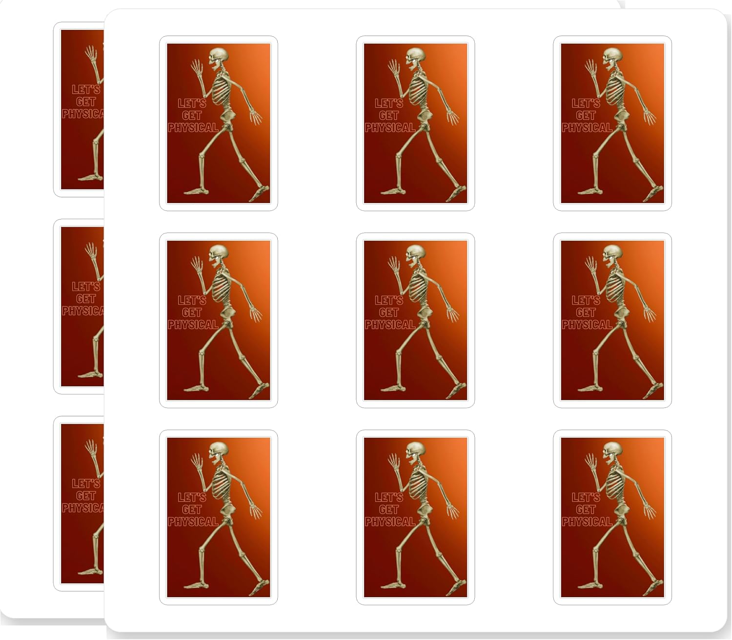 Skeleton Let's Get Physical Funny Gym Workout 18 Pack 2 Inch Vinyl Stickers
