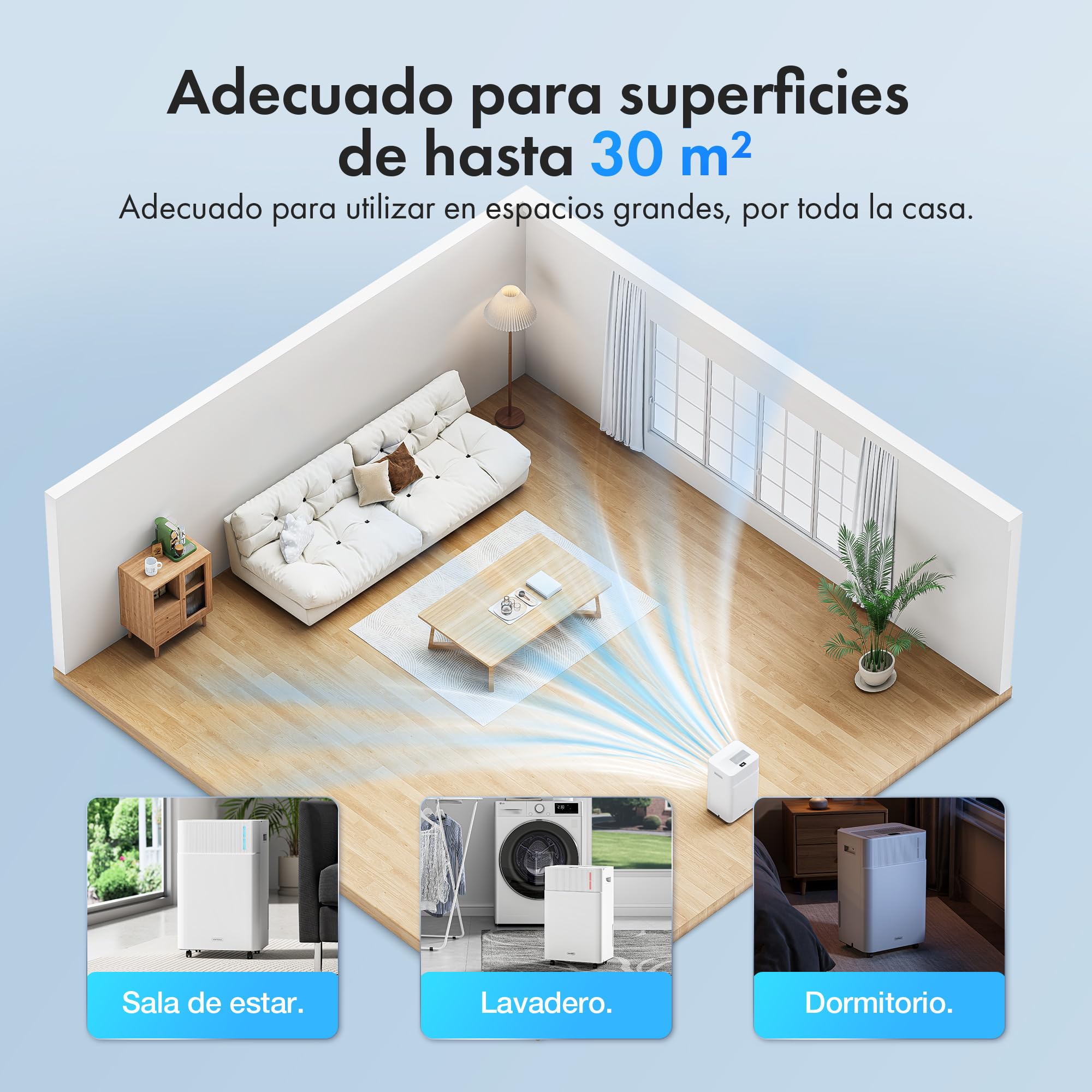 VonHaus Deshumidificador 20L Bajo Consumo para Casa Depósito de Agua de 4,5 L – Deshumidificador WiFi para Secar Ropa Previene el Moho y los Malos Olores – Ideal para Casa