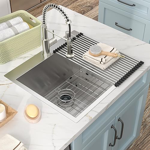 Miniatura 93 de Fregadero de lavandería de 25 x 22 pulgadas, montaje superior, acero inoxidable T304, calibre 16, 12 pulgadas de profundidad, fregadero individual