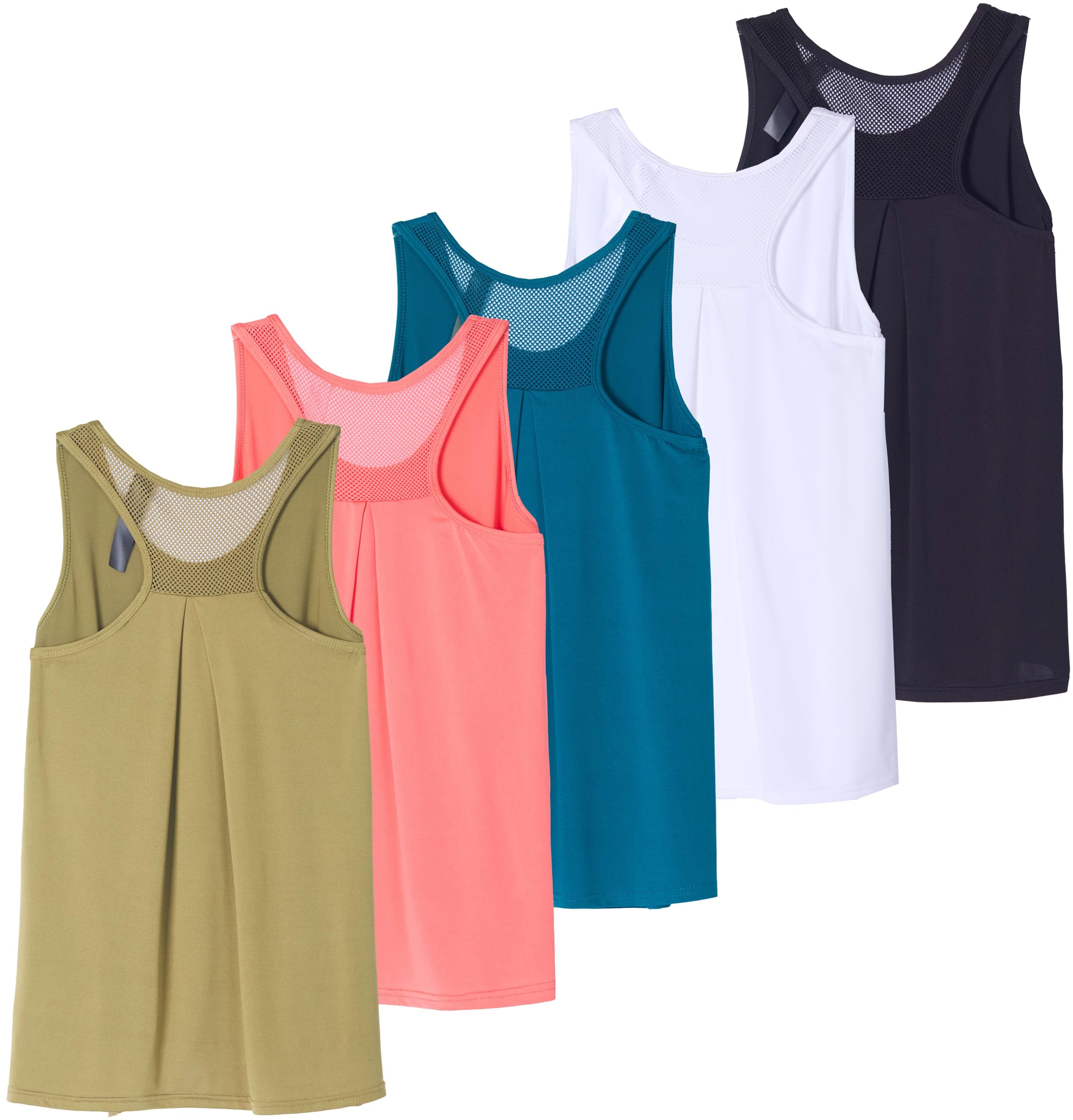 Real Essentials 5 Pack: Women's Racerback Athletic Tank Top Mesh Back Dry-Fit Sleeveless Shirt for Workout Running Gym (Plus)
