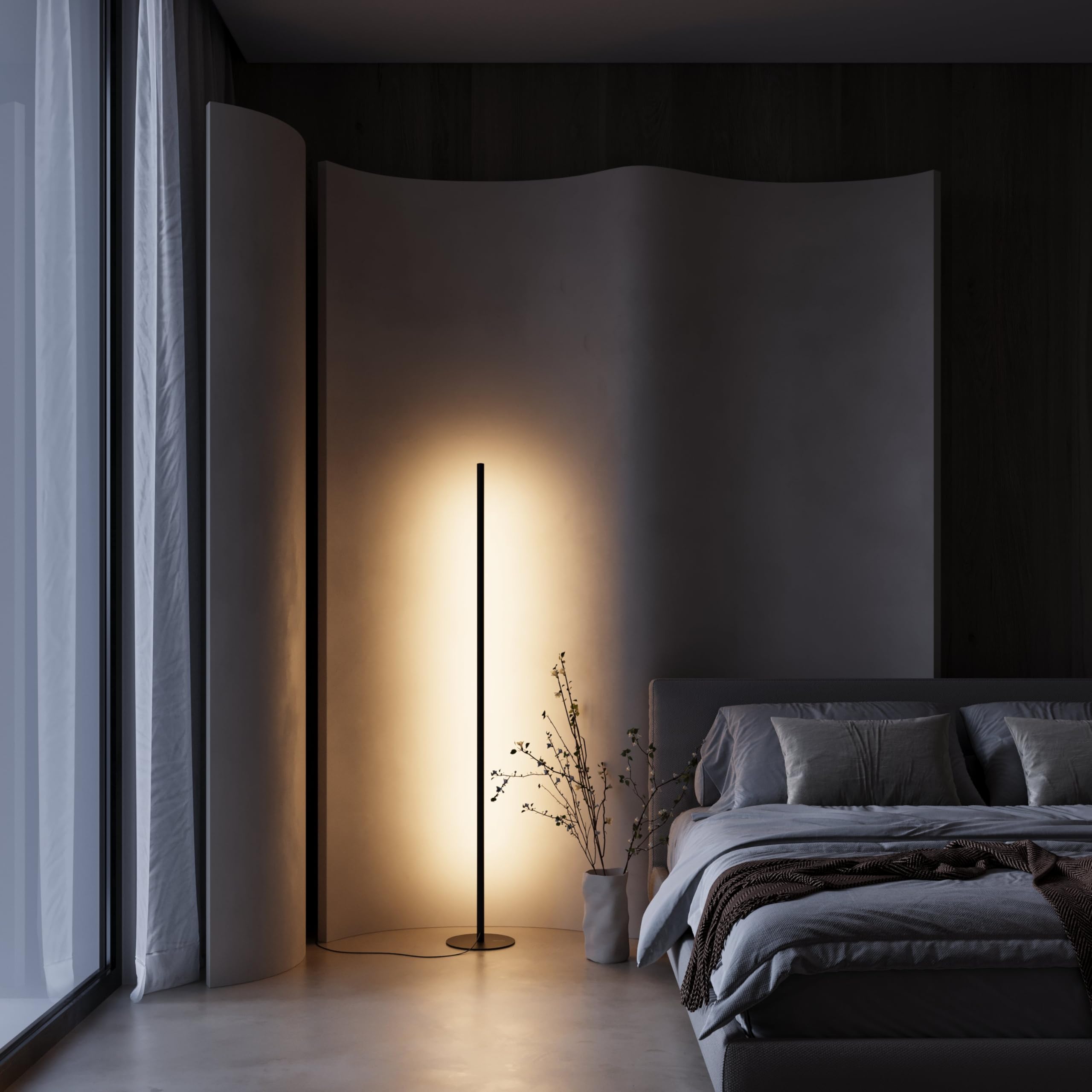 NEONA SELENE LED Stehleuchte Schwarz Stahl Dimmbar, Stehlampe mit Fernbedienung warmweiß bis kaltweiß 2700-5700K CRI 90 Drehbar 140 cm (Schwarz)