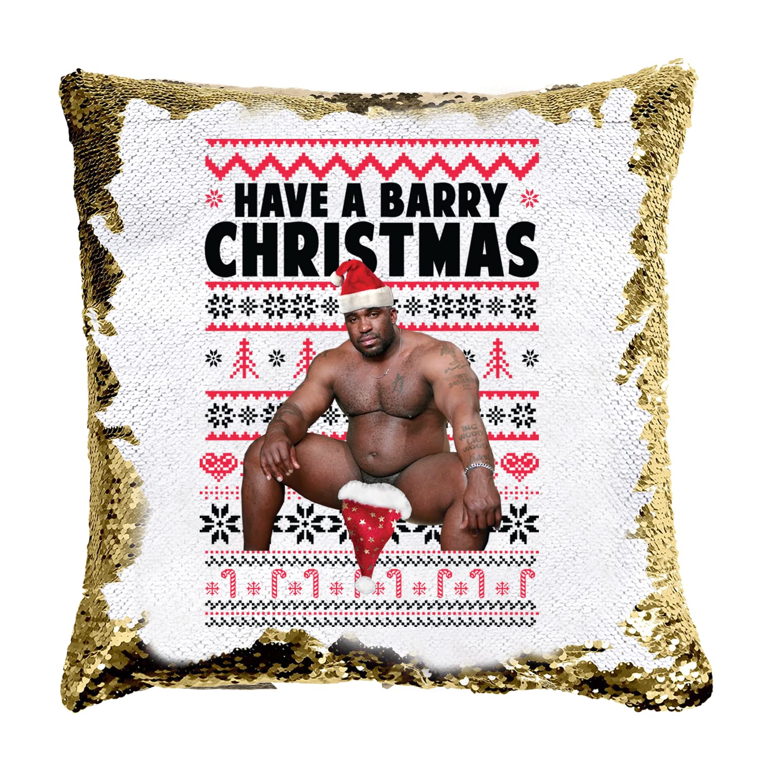 Smartypants Cushion Cover Barry Wood Santa Hat Square Sequin Cushion - Novelty Funny Rude Crude Explicit Fun Merry Xmas Eve Festive Jolly Festive Gold Holiday Home Decor Gift Present (Cushion Cover)
