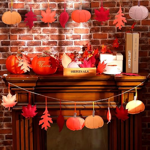 Miniatura 5 de Tudomro 27 piezas de decoración de árbol de Acción de Gracias, hojas de otoño, adornos de árbol de Acción de Gracias, hojas de fieltro 3D, calabaza,