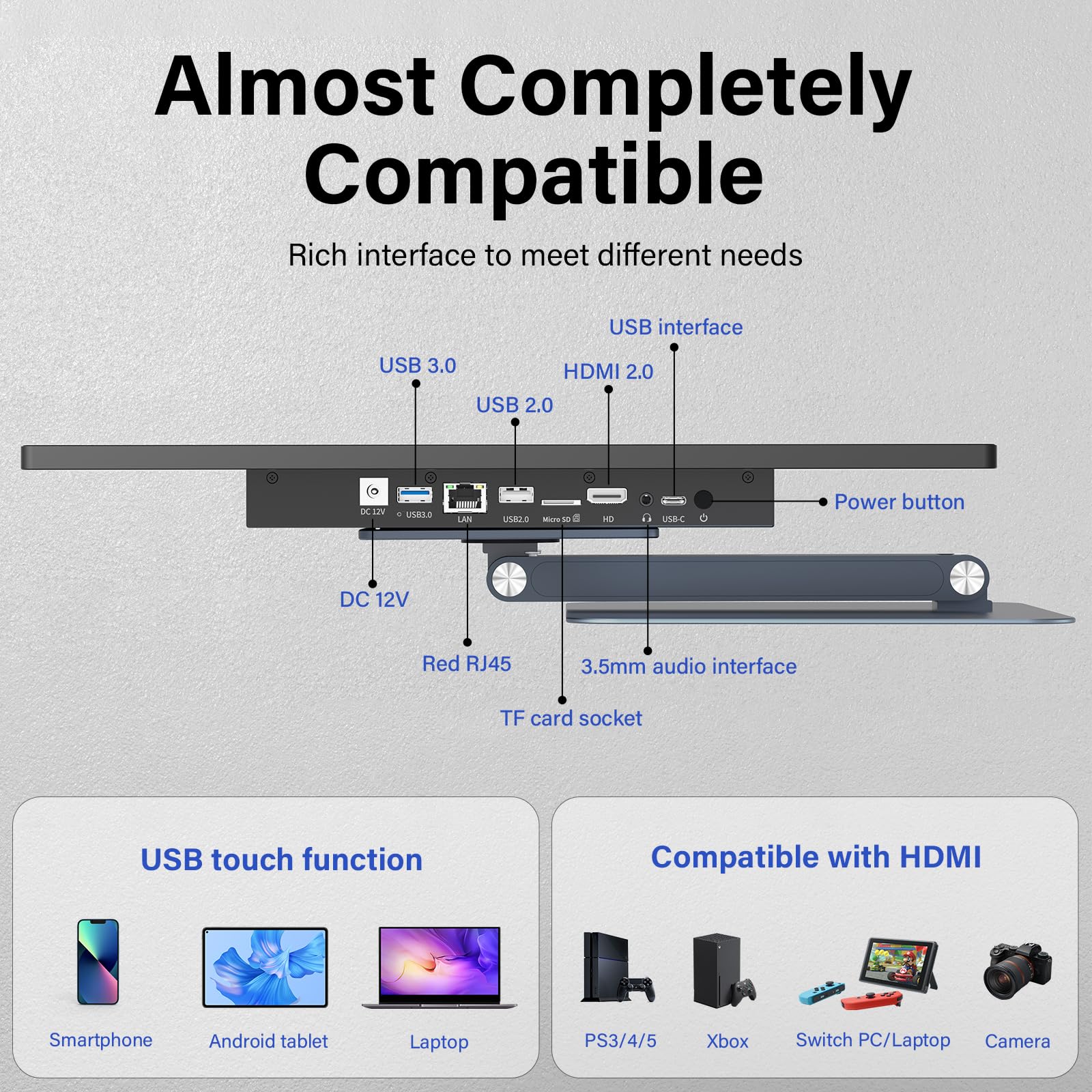 15.6" All-in-One Desktop Computers, FHD 180°Adjustable Touchscreen Android 12 Industrial Computer RK3399 4GB RAM/64GB ROM, HDMI 2.0 WiFi Bluetooth 4.2 for Office/Automation/Kiosk/Bar/Warehouse
