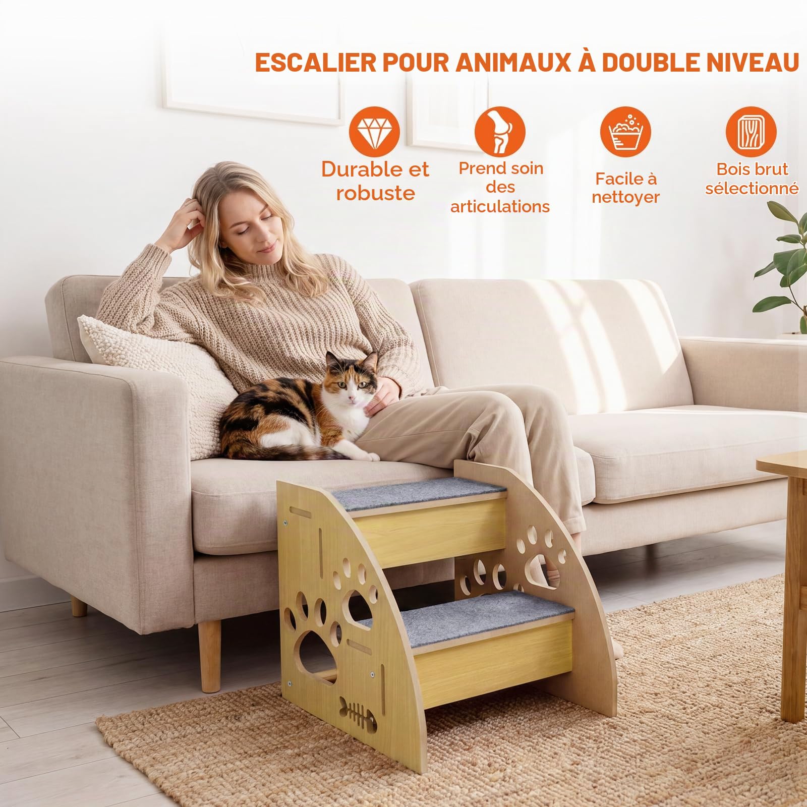 Escalier pour chien, antidérapant, pour canapé, escalier, escalier, pour chats jeunes et vieux chats, 30 cm de haut, pour canapé, lit, lit