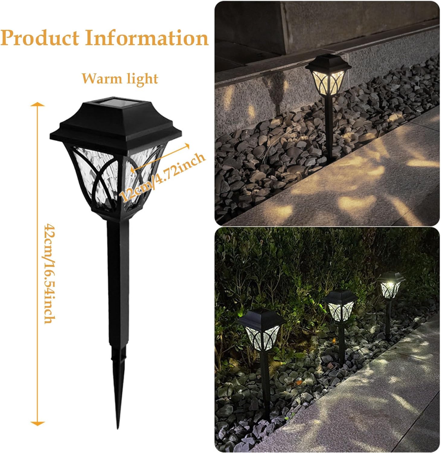 Decorative Solar Pathway Lights Outdoor 3 Pack, Auto On/Off Waterproof Garden Stake Lights with Multiple Lighting Style Options, Landscape Yard Decor for Walkway, Driveway & Garden,Warm