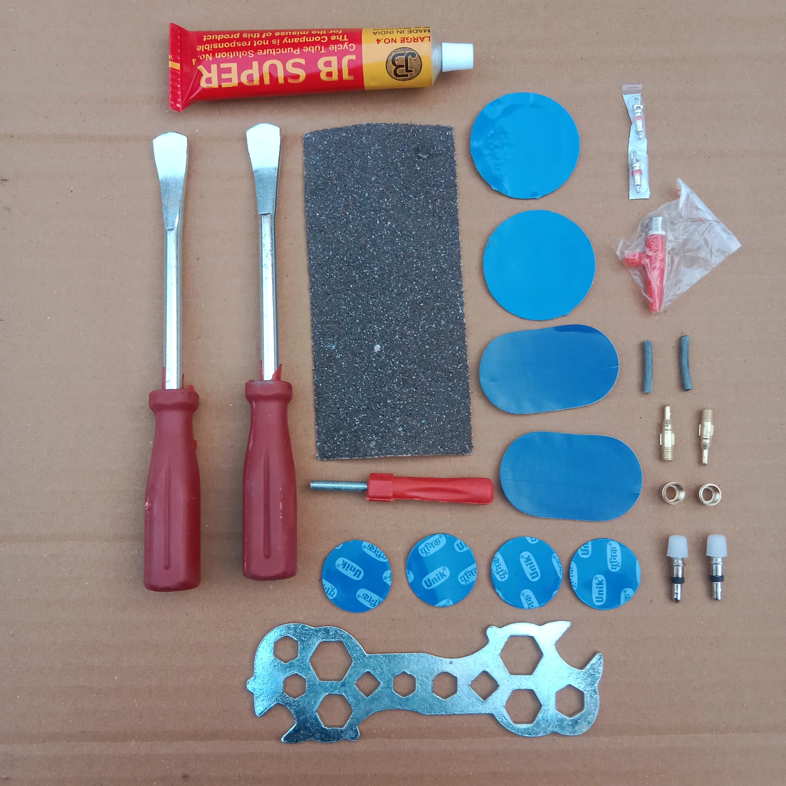 Bicycle Puncture Repair Tool Kit with Screwdrivers, Patches, Adhesive, and Multi-Tool