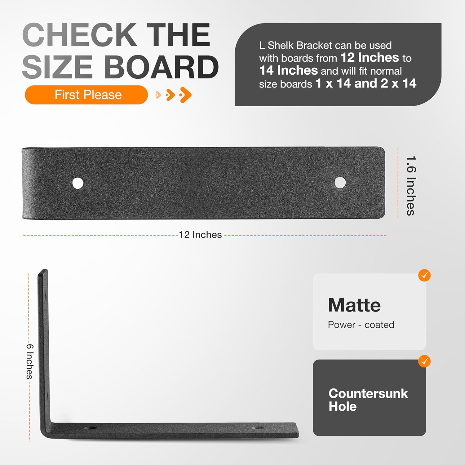 BATODA Pack 6 - 12''L Heavy Duty Shelf Brackets - L Shelf Brackets Black - Hook Brackets for Floating Shelves - Wall Mounted Support for DIY Open Shelving – Shelving Mounting Hardware Included