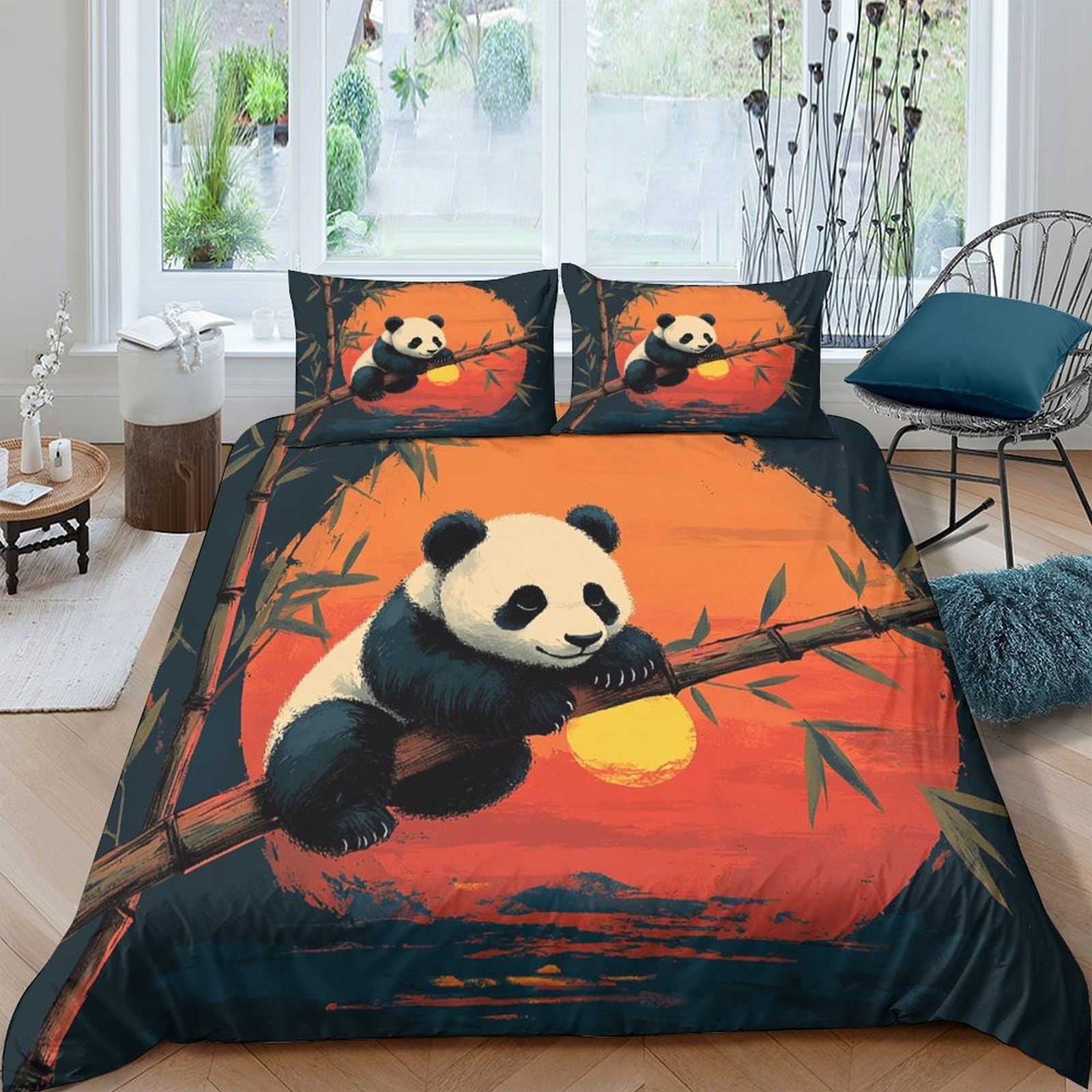 Ctjqhvkz Style-10 3D Printed Sunset Panda Fitted Sheet Microfiber Soft Breathable Bamboo Forest Bed Cover For Bedroom Decor Single（135X200cm）