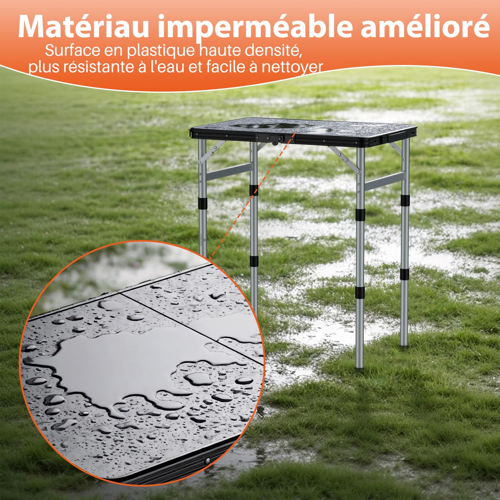 FUNYKICH Table de Camping Pliante,3 Hauteurs Réglables,70 cm Noir | Table de camping pliante 58 × 40 cm,pieds aluminium,3 hauteurs 26/48/70 cm pour barbecue et pique-nique