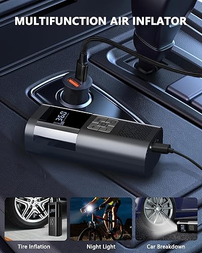 Miniatura 7 de Inflador de neumáticos, compresor de aire portátil, bomba de aire portátil con manómetro, batería de bomba de neumáticos eléctrica 150PSI 12V DC,