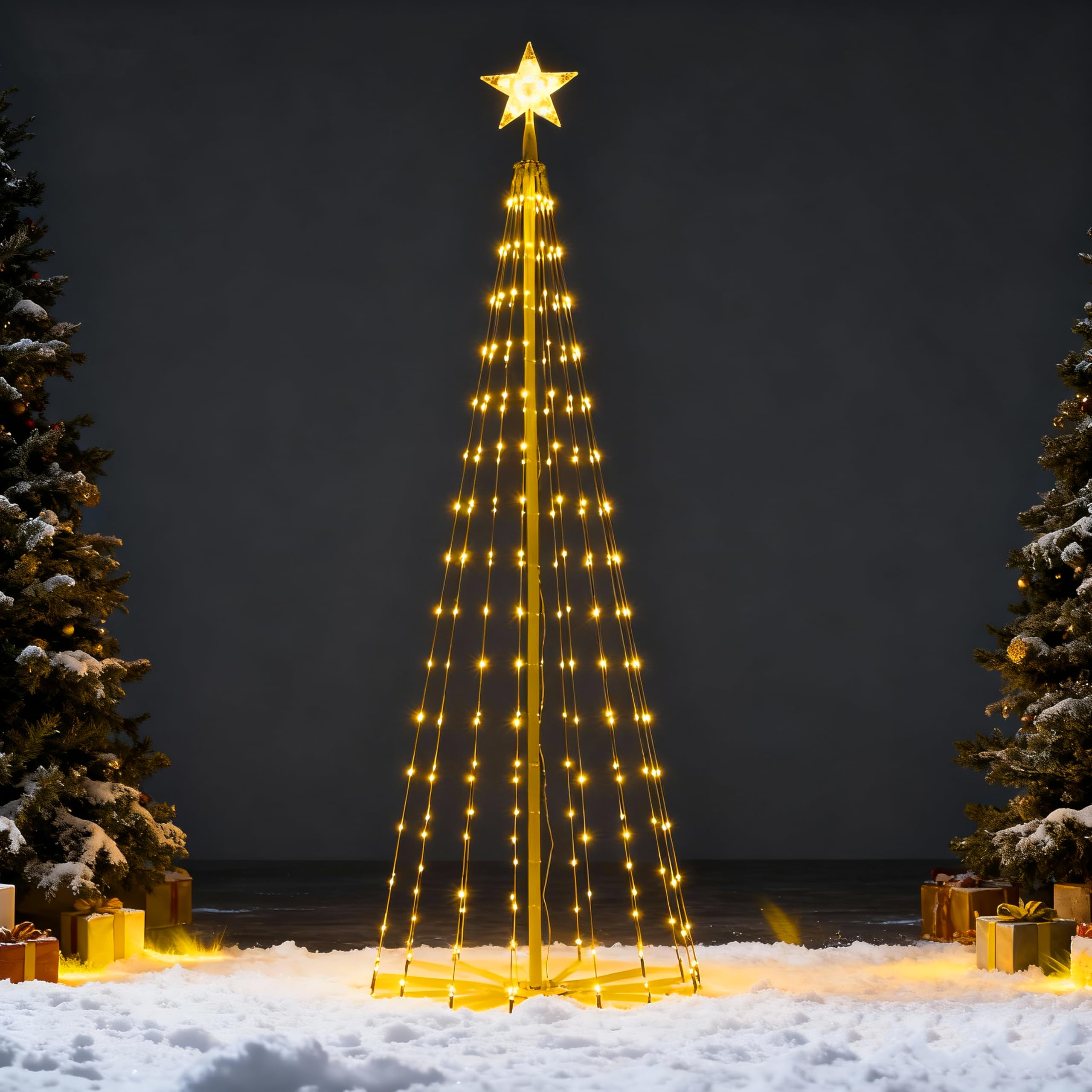 JOIEDOMI LED Christmas Cone Tree Lights, 6FT Outdoor Lighted Tree with 8 Lighting Modes & Star Topper, Christmas Decorations for Yard Porch Patio Garden Holiday Decor, Multicolor