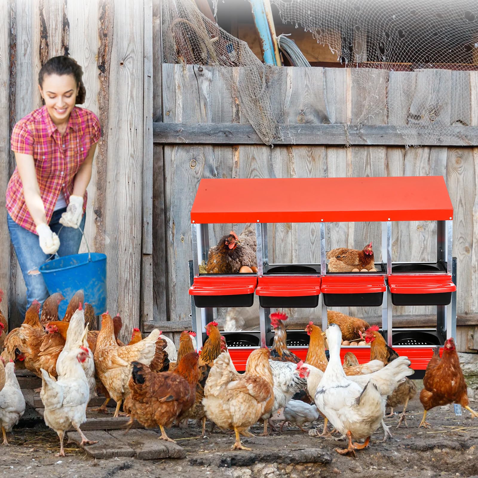 Gallinero para Exterior Metálica con 6/8/10 Compartimentos, Ponederos para Gallinas Galvanizadas De Alta Resistencia con Bandeja Desmontable, Patas De Apoyo, Montaje En Pared/Independiente