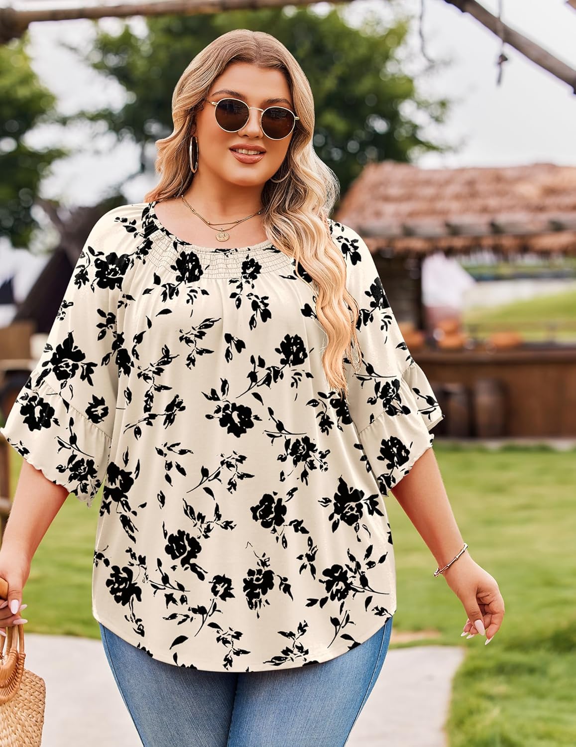 IN'VOLAND Plus Size Tops for Women 3/4 Sleeve Shirts Dressy Casual Crew Neck Blouse Spring Summer Clothes - Image 2