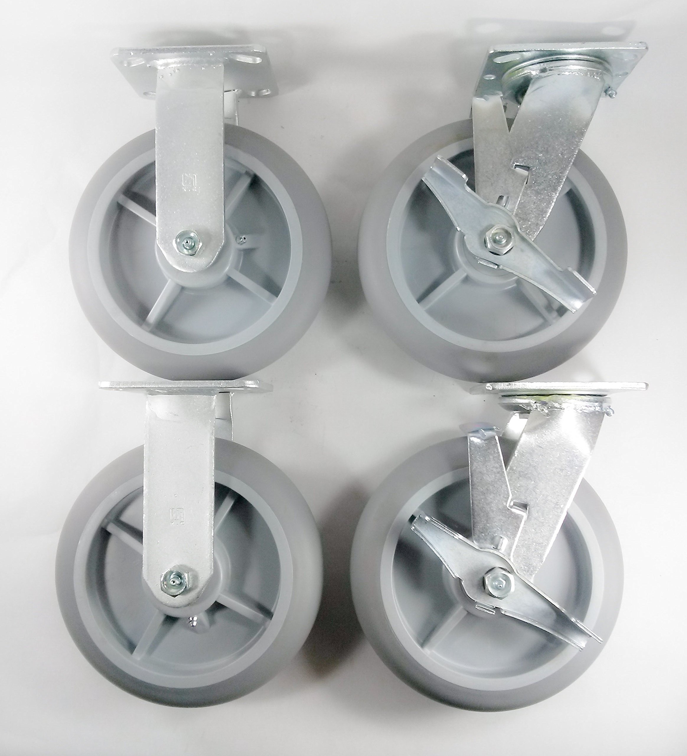 8" X 2" Non-Marking Rubber Caster (Round) - Rigid (2ea) & Swivel with Brake (2ea)