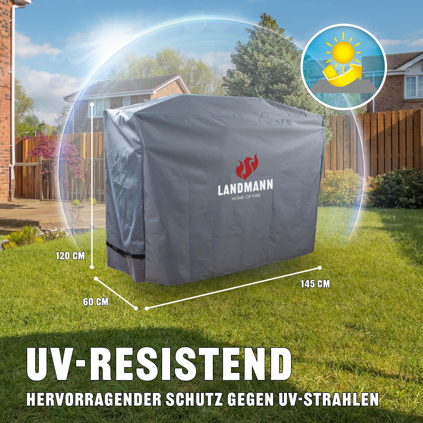 Landmann Premium Wetterschutzhaube | Aus robustem Polyestergewebe & Wasserdicht | UV-beständig, Atmungsaktiv & Kältebeständig | Geeignet für Triton PTS 3.1/4.1 & Rexon PTS 3.1/4.1 [62 x 148 x 120 cm], 15707, Anthrazit, Breite 148 cm