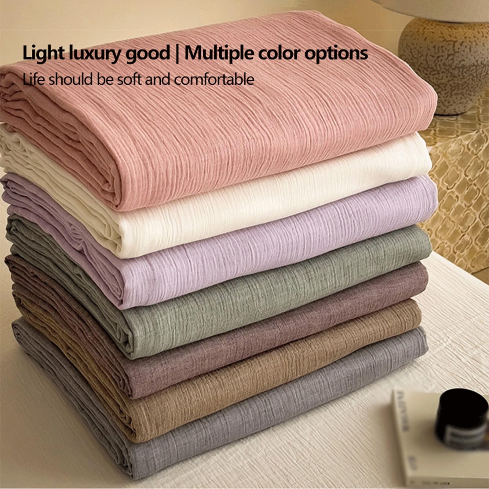 Sabana encimera Cama 90cm a 200cm 160x230cm a 250x270cm de Gasa Arrugada de algodón Clase A sábana Plana súper Suaves Transpirable(Pink,160x230cm+48x74cm x2)
