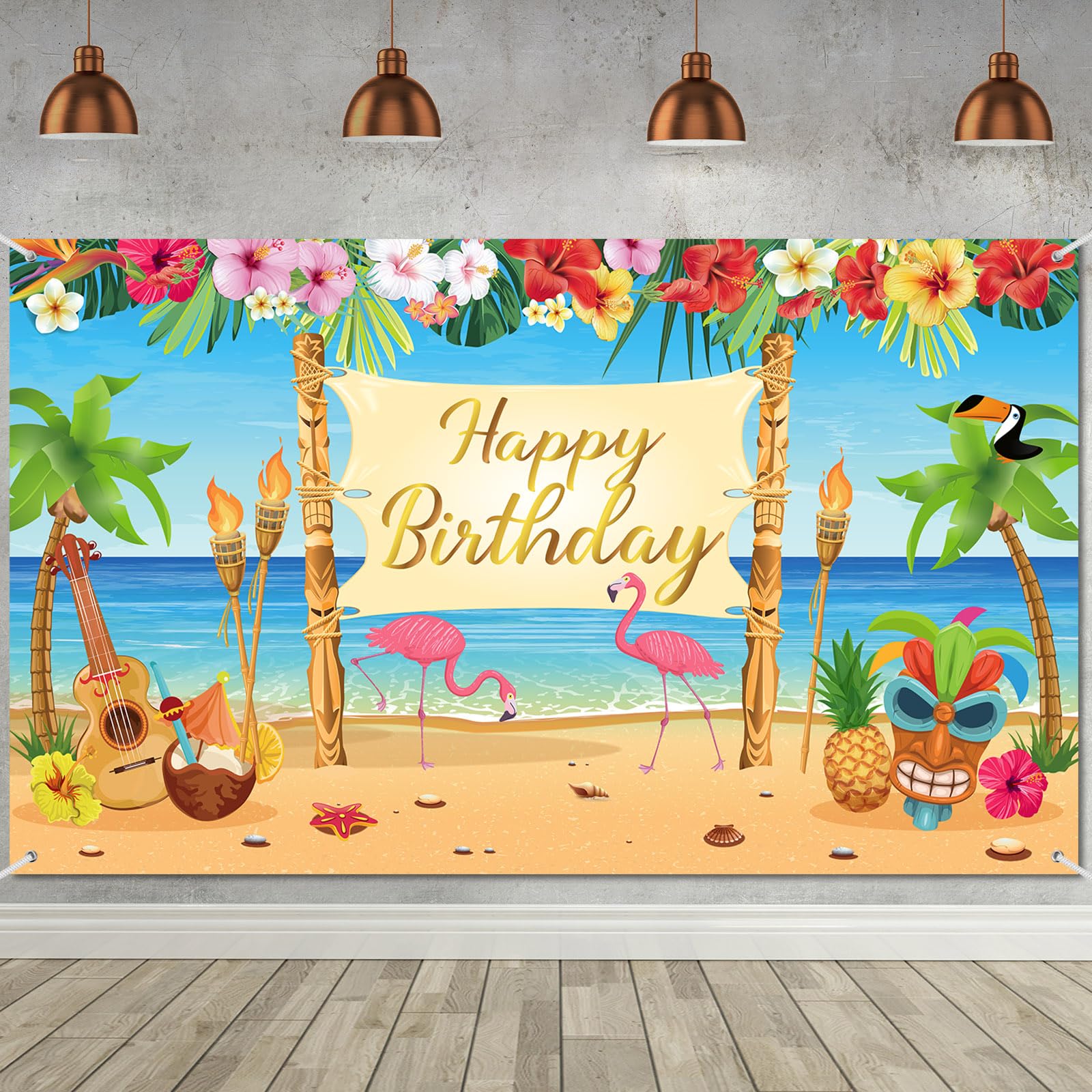 Containlol Summer Hawaiian Birthday Backdrop Luau Birthday Party Decorations Aloha Banner Luau Party Backdrop Tropical Flamingo Pool Beach Party