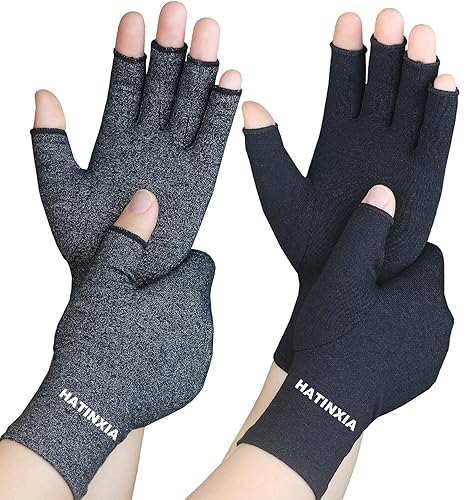 2 Pairs Arthritis Gloves for Women for Pain, Hand Compression Gloves for Carpal Tunnel, Rheumatoid, Tendonitis, Fingerless Gloves for Arthritis Pains, RSI, Typing for Men (Black + Pure Black, S) - Small - Black(1pair)+pure Black(1pair)
