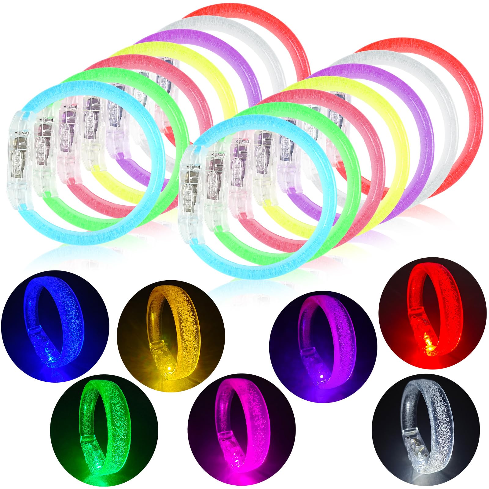 EKKONG Pulseras LED 7 Piezas Pulseras Luminosas Brazalete Fluorescentes Suministros Fiestas nocturnas Adecuado para Conciertos, Fiestas, Festivales, Halloween, Bares