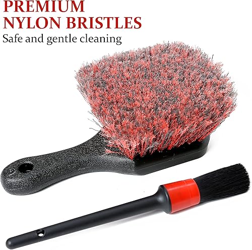 Miniatura 2 de TAKAVU Cepillo para neumáticos de rueda de mango corto (cerdas suaves) y cepillo de detalles incluido, kit de limpieza de automóvil para llantas,