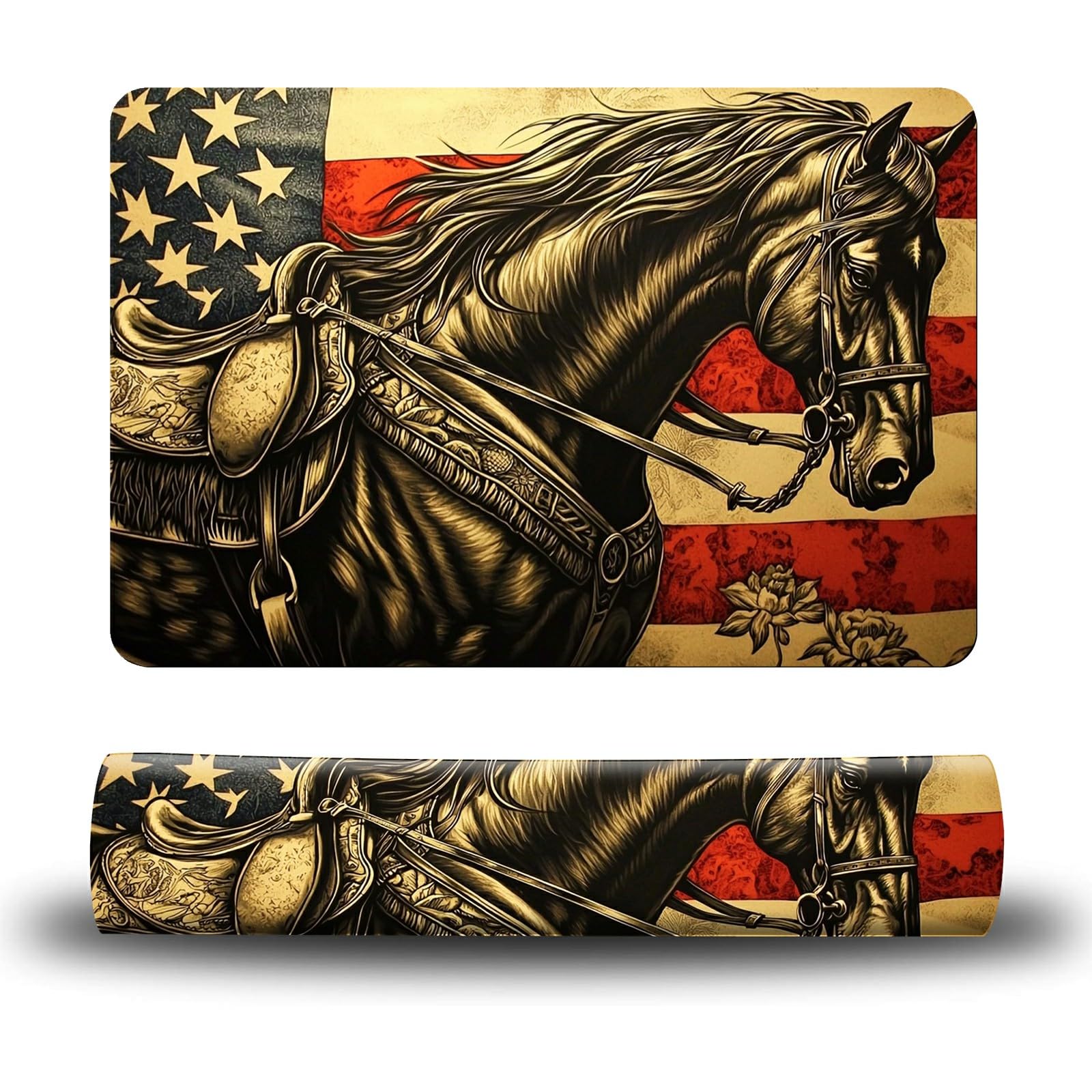 Dikoer Dog Food Mat, 19.6" x 23.6" Absorbent Pet Feeding Mat for Food and Water, Waterproof Diatom Mud Pet Placemat with Non-Slip Rubber Backing, Cat Bowl Mat for Floors - National Flag Grey Horse
