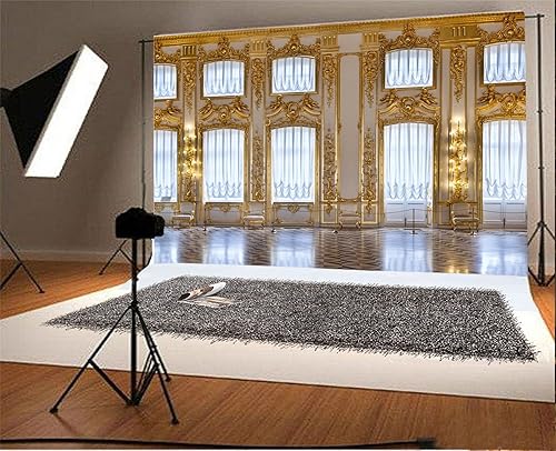 Miniatura 2 de AOFOTO Telón de fondo de palacio de lujo de 10 x 7 pies para fotografía, castillo aristocrático europeo retro, noble interior real, sala dorada,