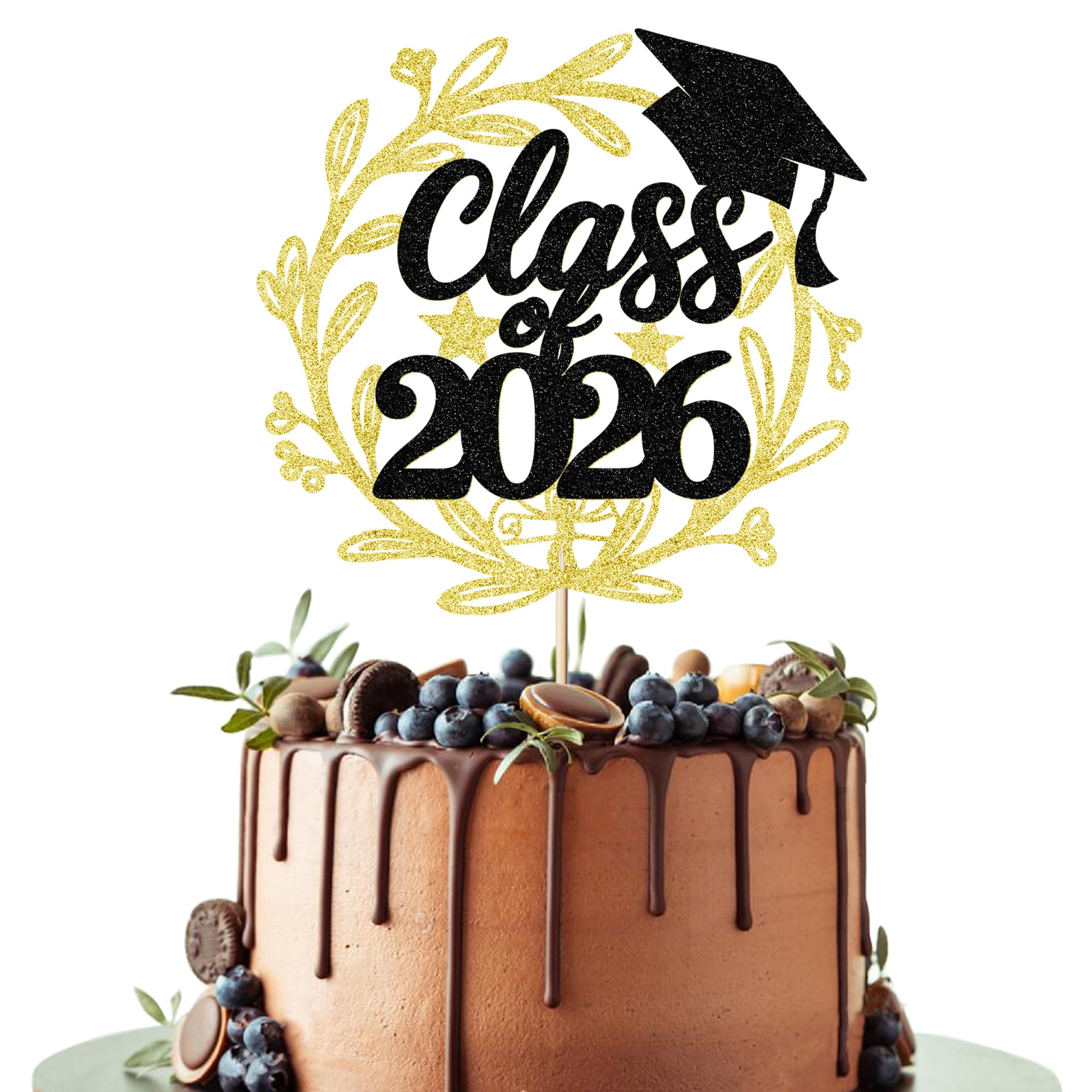 Leetaivie Class of 2026 Cake Topper, Congratulations,Congrats Grad 2026 Cake Decorations, 2026 Graduation Theme Junior/High School/College/University Graduate Party Decorations (Gold Black)