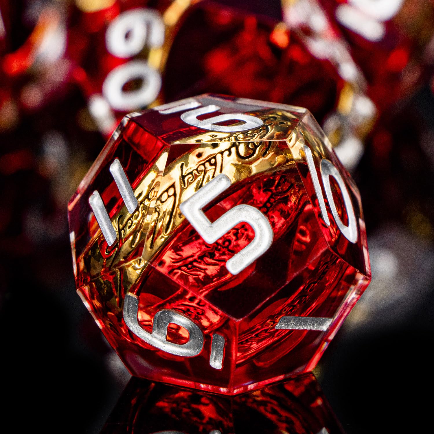 Set De 7 Dés DND Polyédriques En Résine Rouge Avec Anneau Doré - Bords Tranchants Et Boîte Métal, Pour Jeux De Rôle D&D