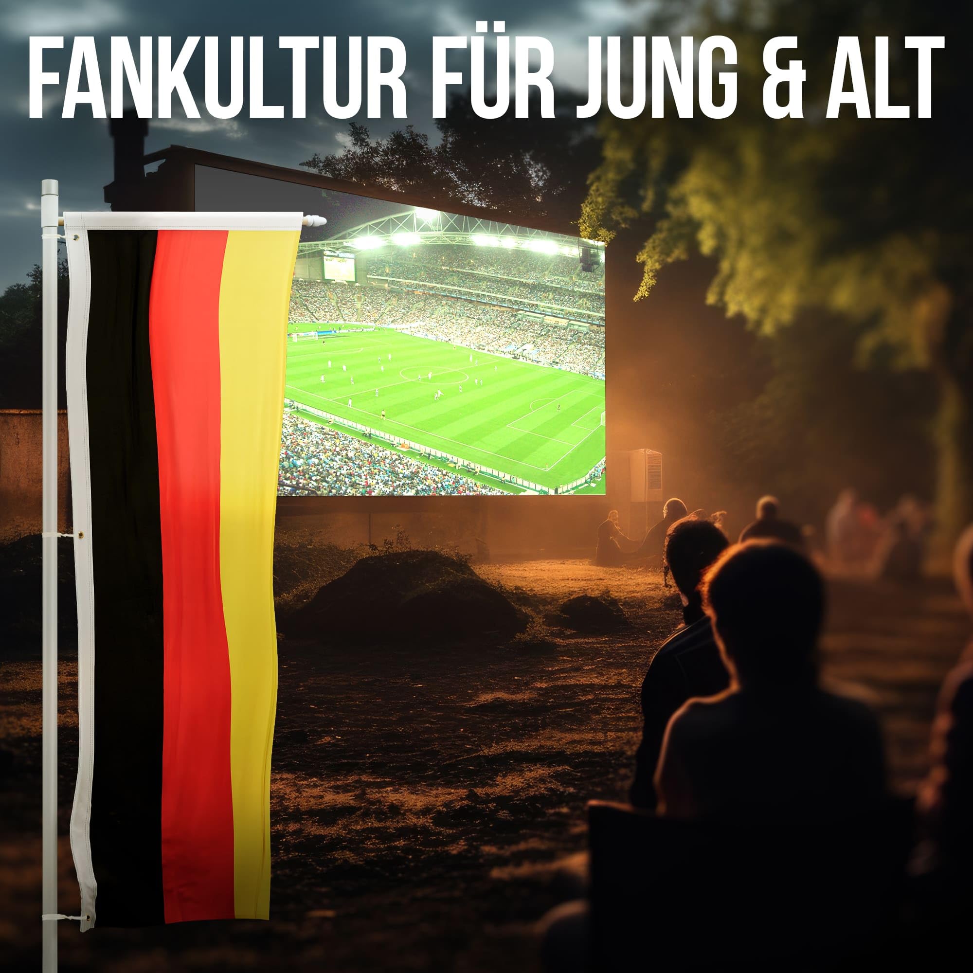 Deutschland Flagge 120 x 300 cm - für Fahnenmast mit Ausleger, Deutschlandfahne aus reißfestem Fahnen-Polyester-Stoff, Hissfahne wetterfest und UV-beständig