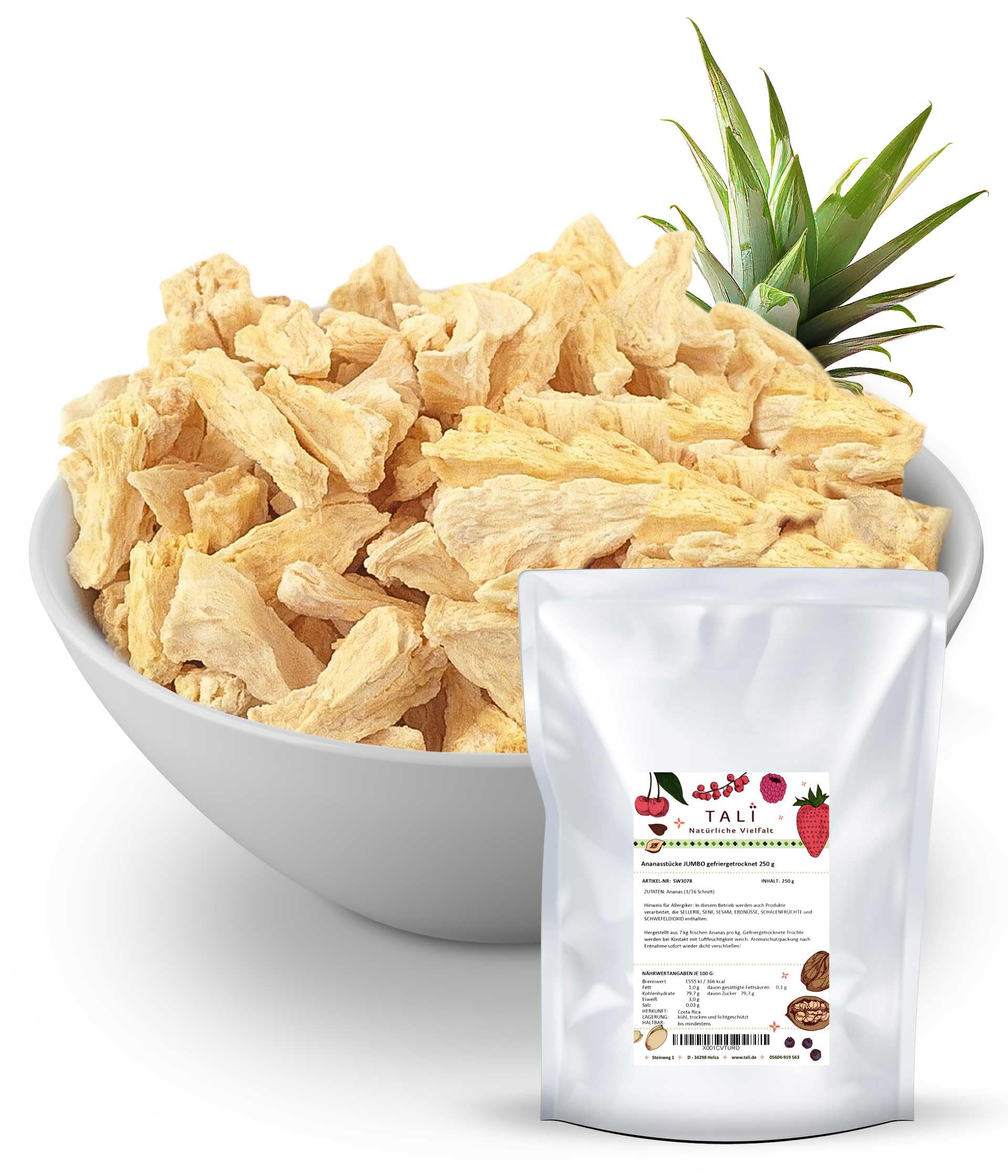 TALI Ananasstücke JUMBO gefriergetrocknet 1000 g | Größe: 1/16 Schnitt