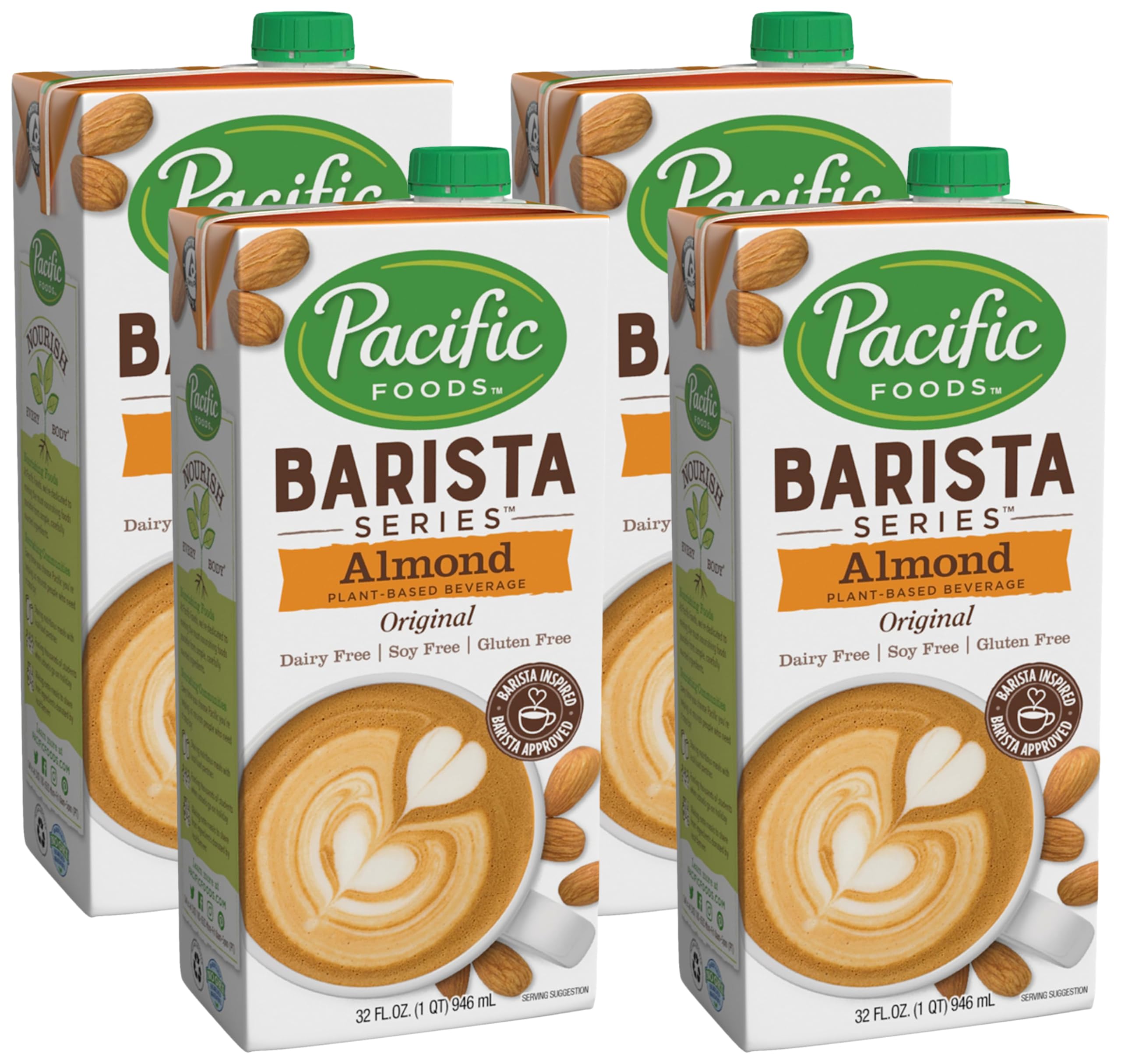 Pacific Foods Barista Series Original Almond Milk, Plant Based Milk, 32 oz Carton (Pack of 4)