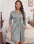 Ekouaer Women Plus Size Robe Knee Length Lightweight Bathrobe Short Kimono Robes with Pockets Maternity Robe 1X-5X