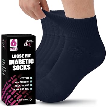 Debra Weitzner Diabetic Ankle Socks for Women & Men Loose Fit, Non-Binding, Seamless, Cushioned, 6 Pairs