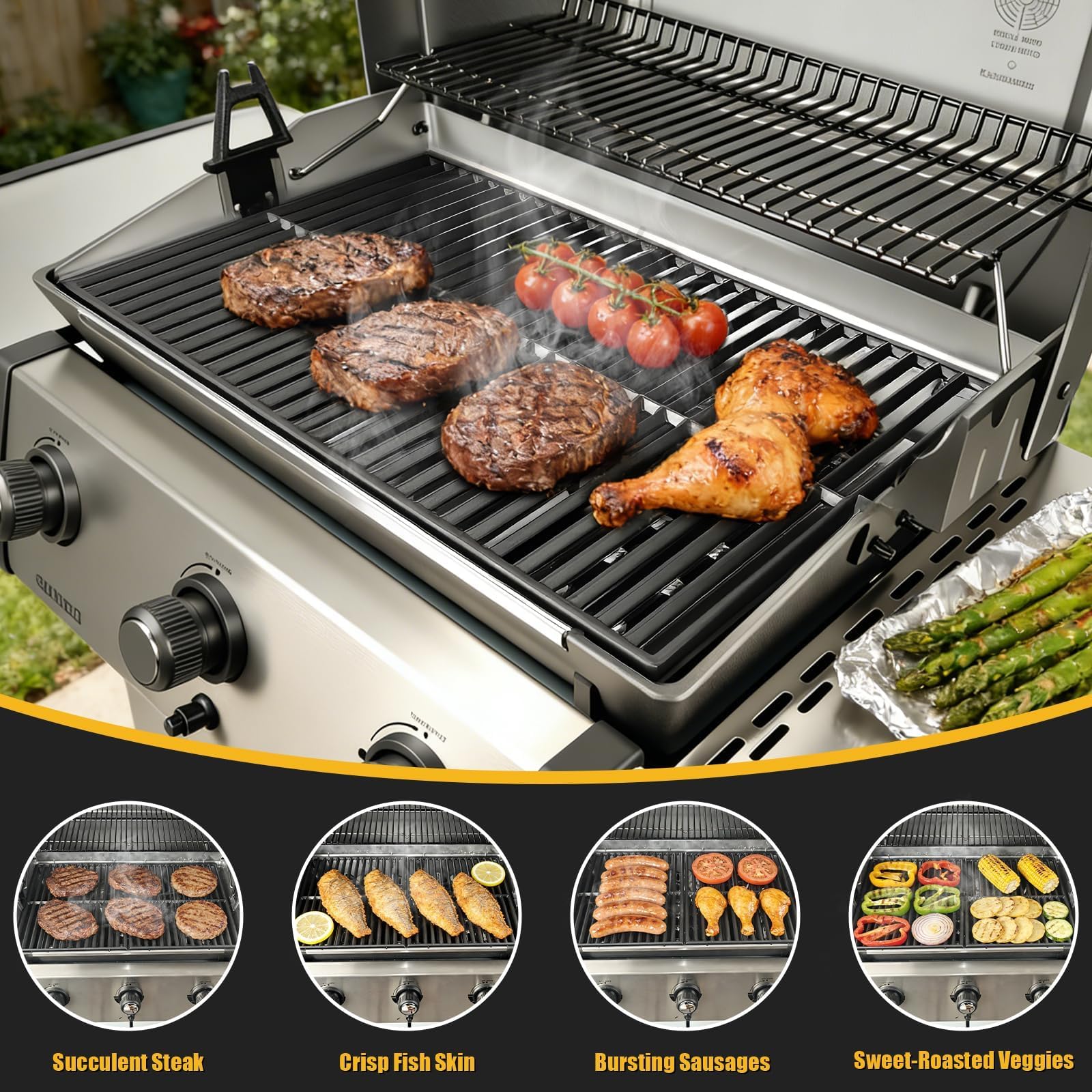 GFTIME Parrilla de hierro fundido para BroilKing Signet 320, 340, 390, 38 x 64,6 cm, 2 unidades