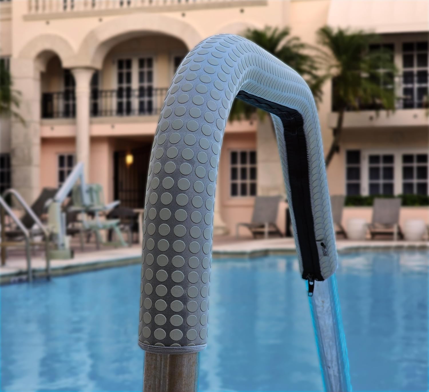 Pool Railing Covers for Inground Pools - 6 Feet Neoprene Zippered Pool Rail Cover, Slip-Resistant Hand Grip Rails for Inground Pool Entry, Gray