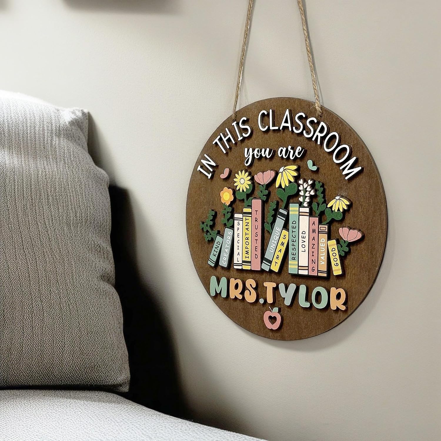 3D Teacher Door Sign, Personalized Name Classroom Sign, Wooden Welcome Sign, Back To School Gift, 10 Inches by 10 Inches image 4