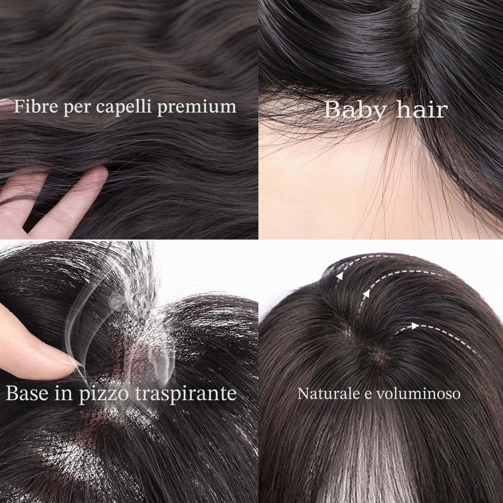 Topper Per Capelli Realistico Con Clip Per Capelli Diradati, Parrucca Riccia e Ondulata Soffice Da 18 Pollici Con Frangia a Tendina Per Donna, 3,5" x 4,7" Merletto a Mano Marrone Moka