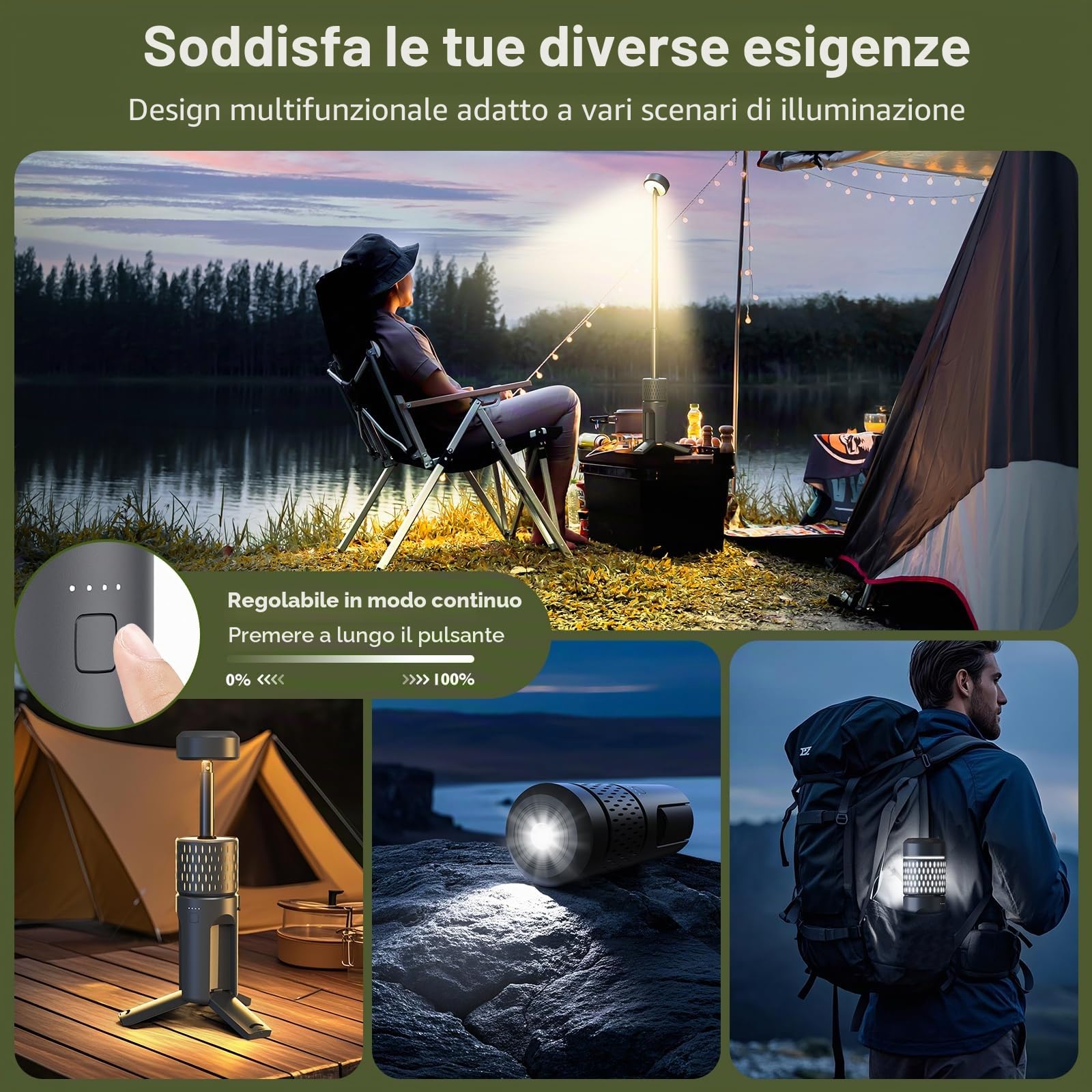 Lampada da Campeggio Telescopica Ricaricabile,14000mAh LED Multifunzione, Magnetica & con Treppiede, Impermeabile IPX5, Lanterna da Tenda, Lampada da Lavoro per Campeggio, Esterno, Emergenza