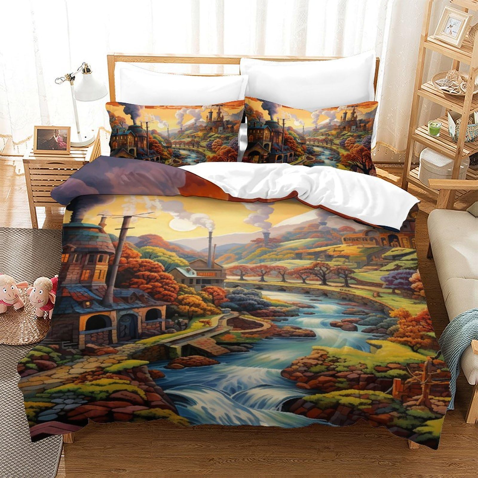 Couette chalet de montagne 140x200 housse zippée anti-glisse en microfibre