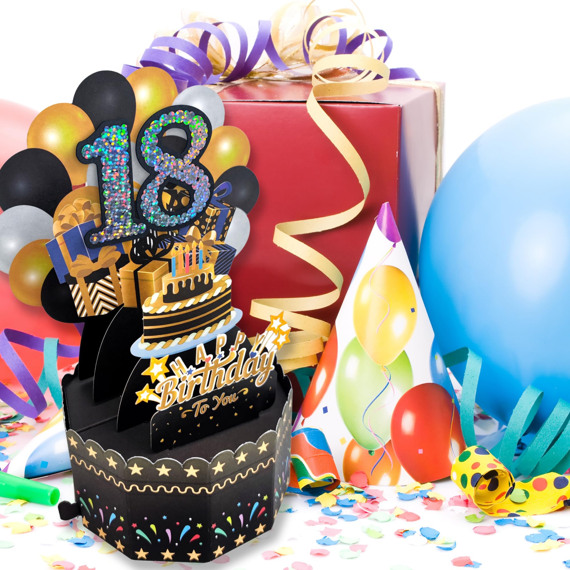 JanYoo Kartka 3D Pop Up na 18. urodziny, kartka urodzinowa Happy Birthday, kartka z życzeniami z kopertami i kartami dla chłopców, dziewczynek, rodziny i przyjaciół, romantyczny kreatywny prezent