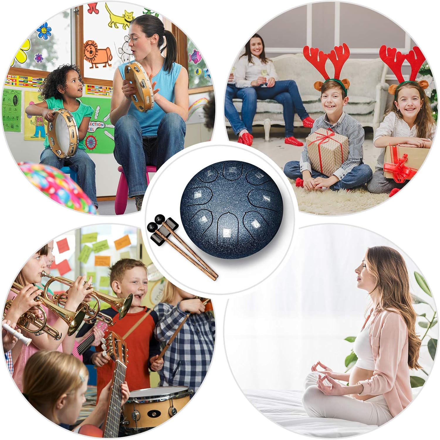 REGIS Alloy Steel Tongue Drum 8 Notes 6 Inches Chakra Tank Drum Steel Percussion Padded Travel Bag and Mallets (Navy) : Musical Instruments