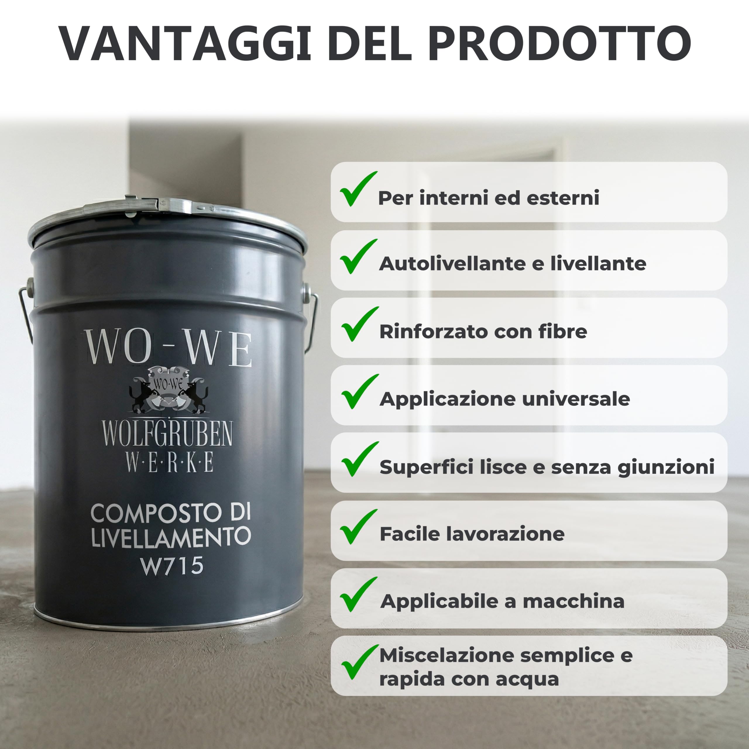 Malta autolivellante cementizia livellare pavimento irregolare in cemento W715 Grigio scuro - 25KG