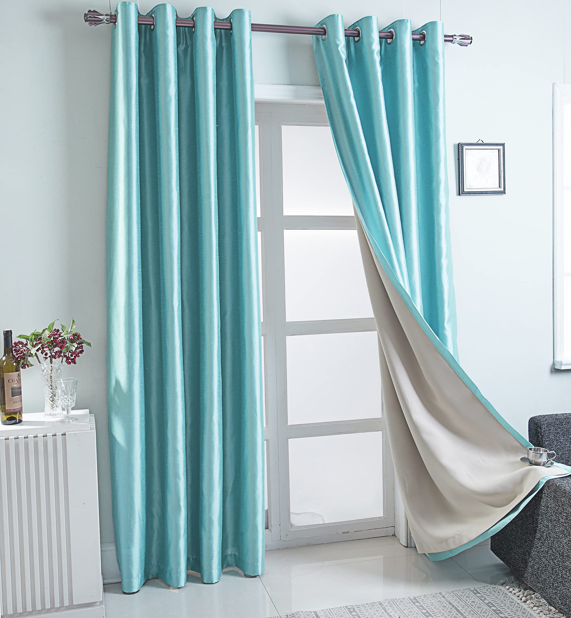GYROHOME Rideaux occultants en faux soie, rideaux de fenêtre entièrement doublés de couleur unie pour chambre et salon, à isolation thermique avec œillets, rideaux occultants à isolation thermique