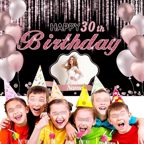 Miniatura 5 de Cartel de decoración de feliz cumpleaños número 30 de oro rosa, tamaño grande, personalización con nombre y foto compatible