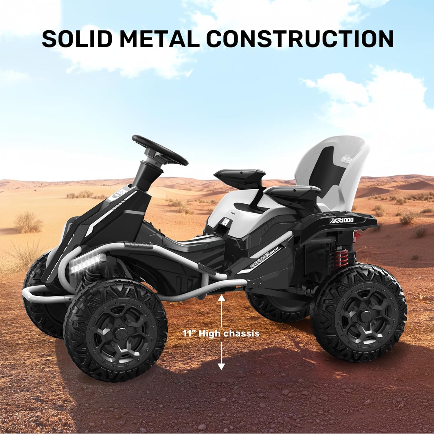 ANPABO 24V 4x4 Ride On Toy for Big Kids, 4x200W Motors, 5MPH, Kids Car w/Parent Remote, Wide Adjustable Seat, Headlights, Metal Frame, Shock Absorbers, 4 Wheeler Quad for Kids 3-12, White