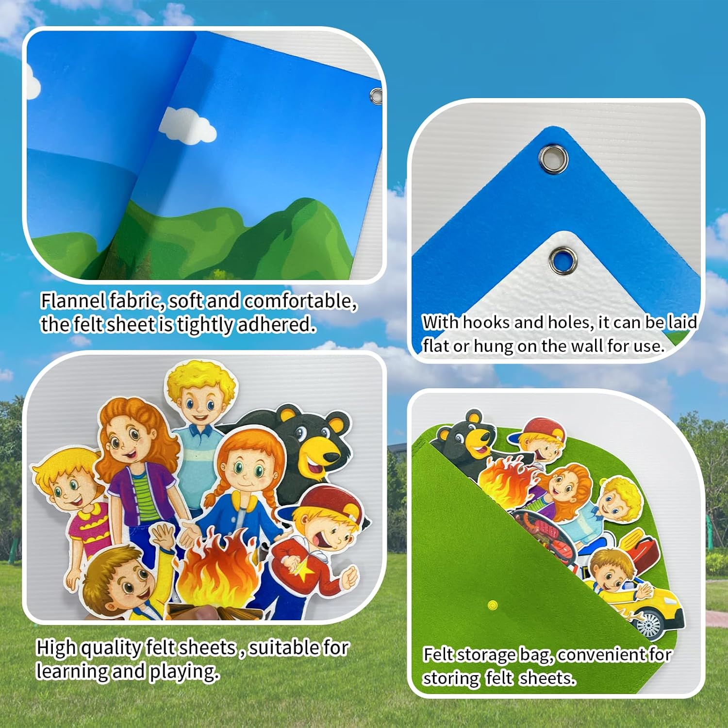Camping Theme Felt Story Board Set,44 * 28in Flannel Board for Wall,65 Felt Pieces,Theme Story Preschool Storytelling,Learning Interactive,for 3 Years +,Gift for Toddlers Kids Children