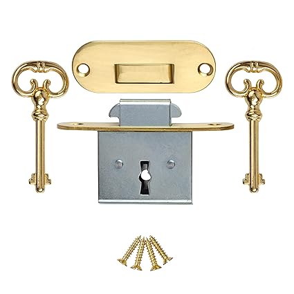 Rounded Full Mortise Lock w/Two Skeleton Keys for Roll Top Desk - Antique Furniture Hardware | LRT-6