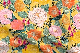 Spoonflower Fabric - Botanical Vine Maximal Floral Woven Look Yellow Chintz Bright Roses Printed on Chiffon Fabric Fat Quarter - Sewing Fashion Apparel Dresses Home Decor